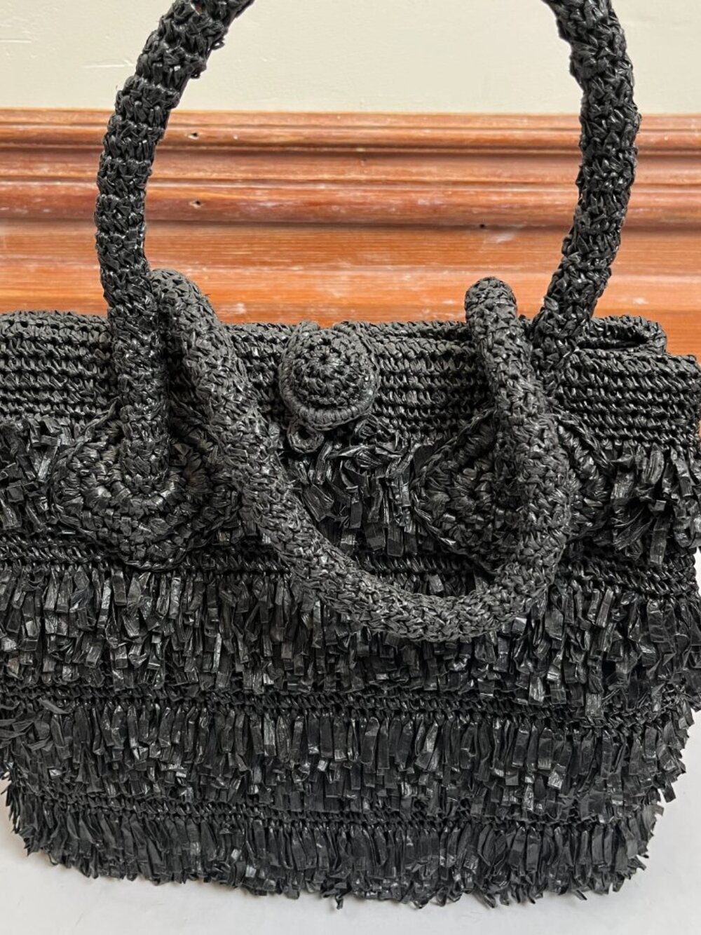 Vintage Ungar Black Raffia Style Purse